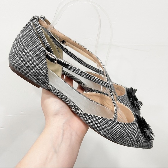 J. Crew Sadie Criss-cross Plaid Sandal Beaded Flower Pointed Toe Women’s 9 - Picture 2 of 11